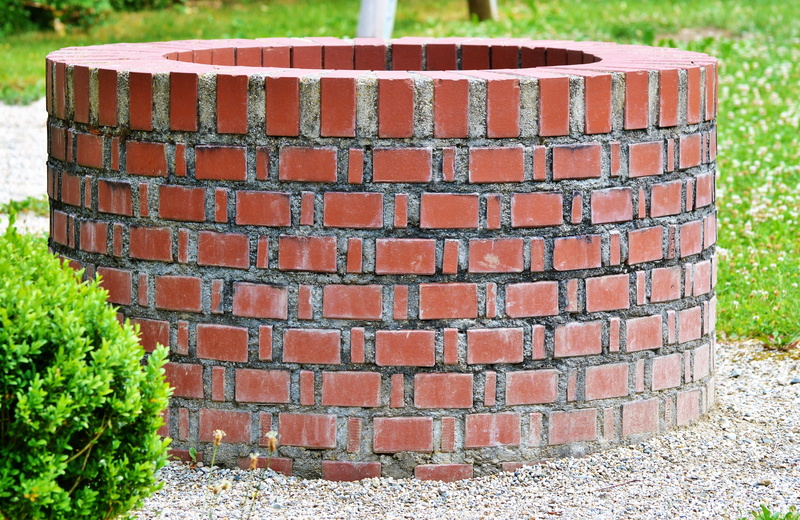 masonry, pattern, growth, brown, brick, rusty, no people, brick wall, wall - building feature, grass, day, architecture, building, drinking water, water fountain brick