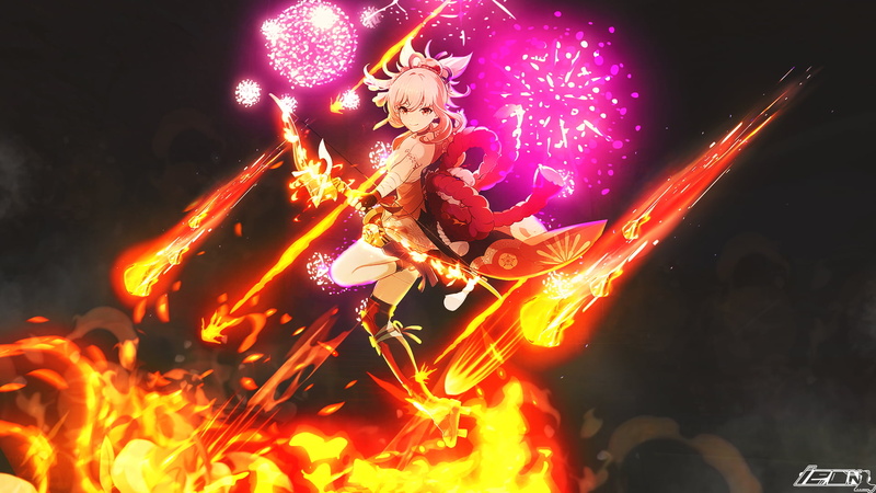 1080P, fire, Genshin Impact, Yoimiya (Genshin Impact), anime girls