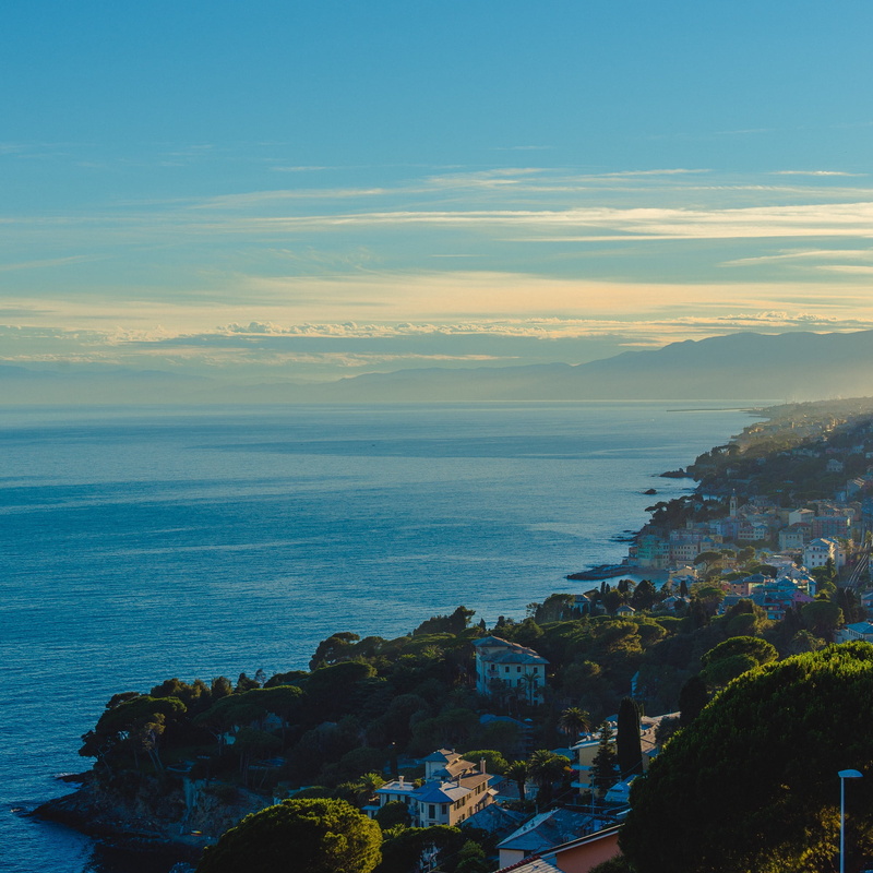 aerial, dark, village, mountain, horizon over water, view, tranquil scene, 1080P, white, housed, landscape, architecture, horizon, sea, coast, sunset