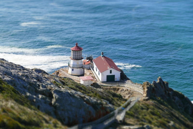ocean, lighthouse, solid, building, no people, guidance, house, rock - object, high angle view, 5K, sea, front, white, architecture, near, nature, brown