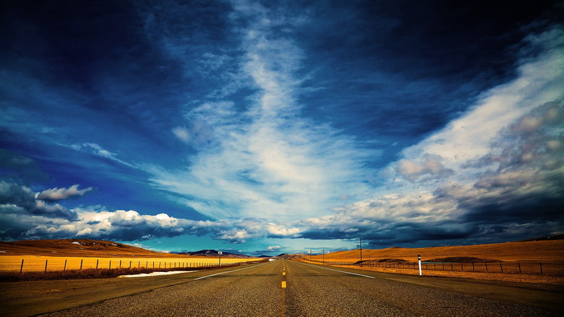 Sky, Clouds, Distance, Blue, Road, 1080P