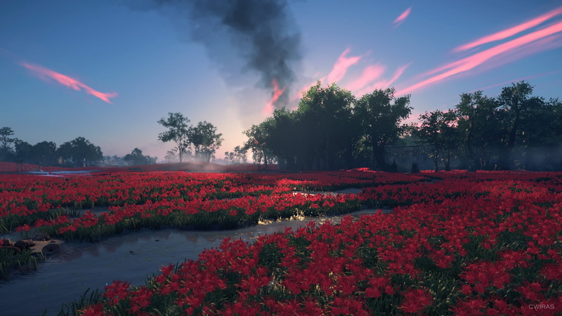 sky, flower (game), #ghostoftsushima, video games, video game art, screen shot, PlayStation 4, 1080P, Sony, Ghost of Tsushima, river, red, PlayStation