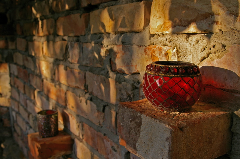 brick wall, light, mood, garden, beige, 2K, candle, deco, lighting, stones, lichtspiel, glass, hispanic, two, metal, windlight, lights, oriental, lighting equipment