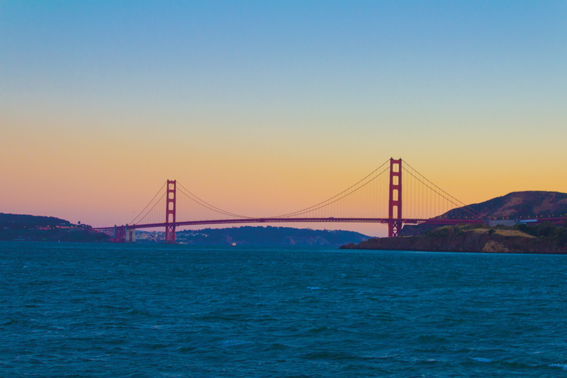 Bridge, evening, connection, orange, suspension bridge, sky, nature, golden gate, San Francisco, built structure, sea, water, light, transportation, travel