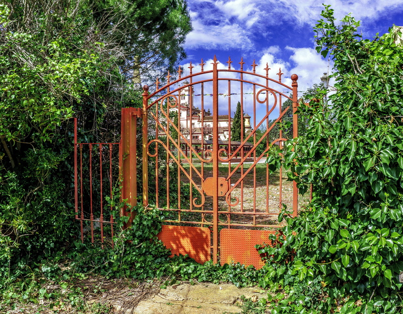 structure, door, nature, gate, built structure, cloud - sky, metal, growth, iron, park, no people, architecture, arts culture and entertainment, entrance