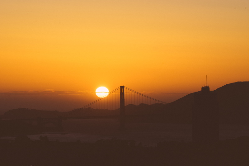 connection, suspension bridge, orange color, golden gate bridge, 5K, building exterior, sunset, brown, built structure, san francisco, no people, mountain
