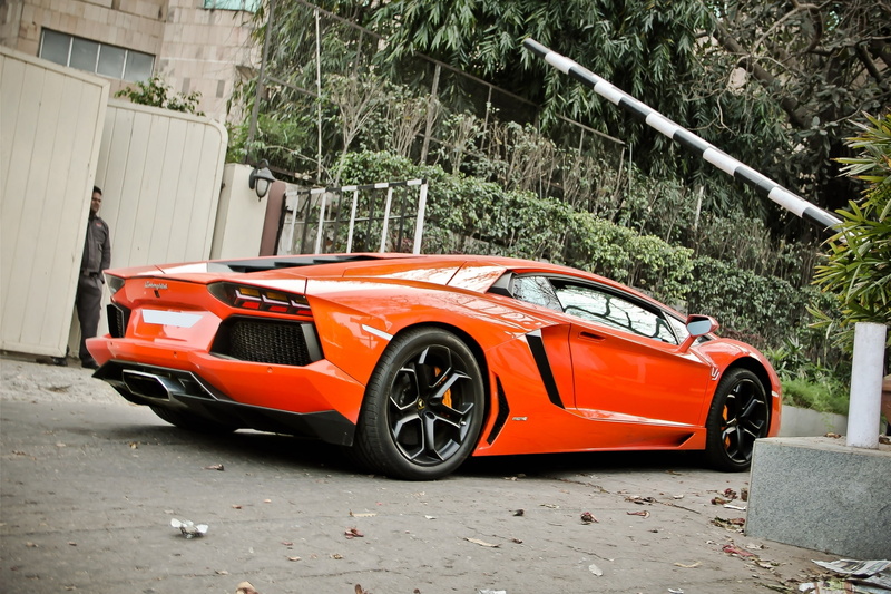 trees, orange, lp700-4, Lamborghini, aventador, 1080P, gate, the fence, side view