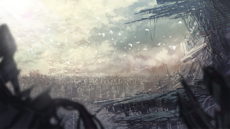 1080P, bird, city, post, original, apocalyptic, doki, destruction, senko, animal, ruins