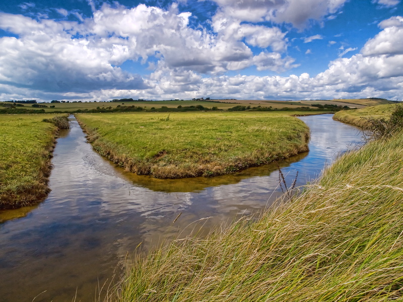 scenics - nature, rural Scene, stream - flowing water, agriculture, day, environment, summer, green Color, sky, scenics, field, reflection, river, no people