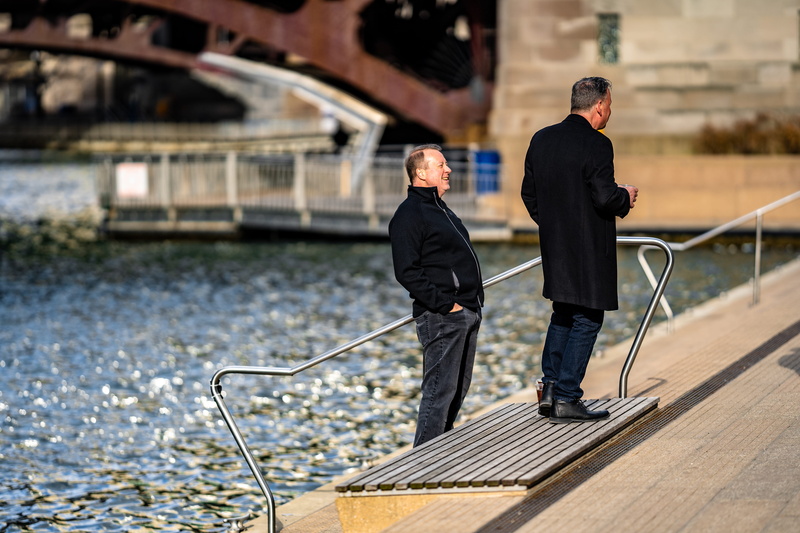 full length, banister, long sleeve, architecture, port, two, coat, waterfront, men, transportation, handrail, nautical vessel, two people, apparel, canal
