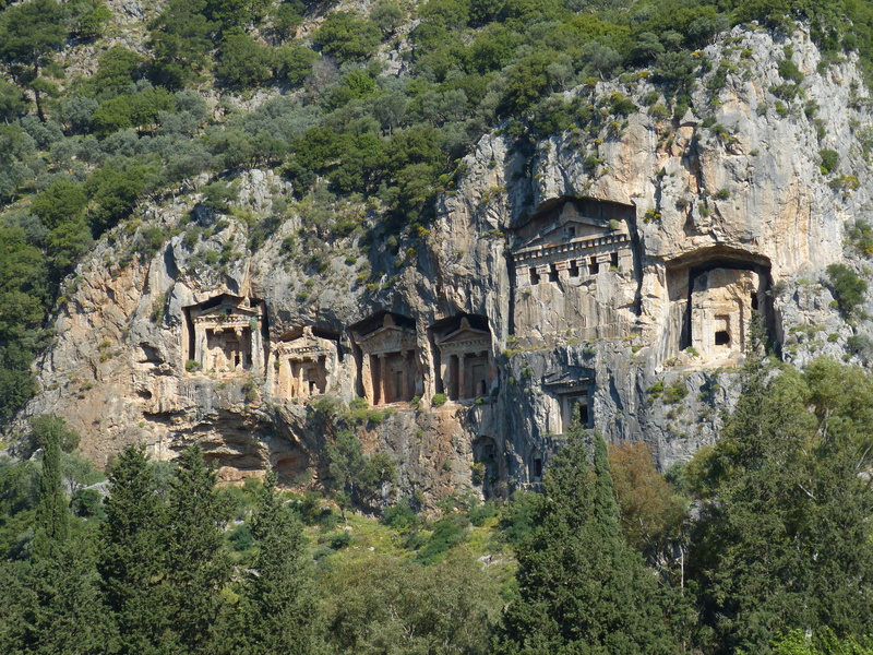 building exterior, solid, cave, Inscription, crypt, turkey, old ruin, outdoors, rock, near, the past, day, plant, growth, archaeology, nature, forest, ancient history