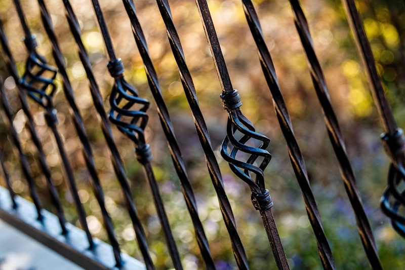 barrier, protection, water, black, 5K, grass, focus on foreground, nature, pattern, large group of objects, safety, beauty in nature, fence, wrought iron