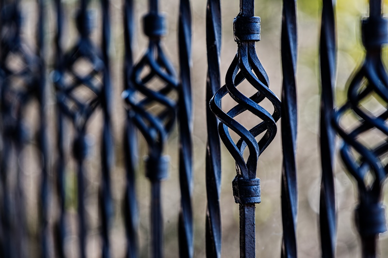 restriction, security, black color, 5K, grille, pattern, focus, selective, wall - building feature, safety, protection, blue, railing, black, access, boundary