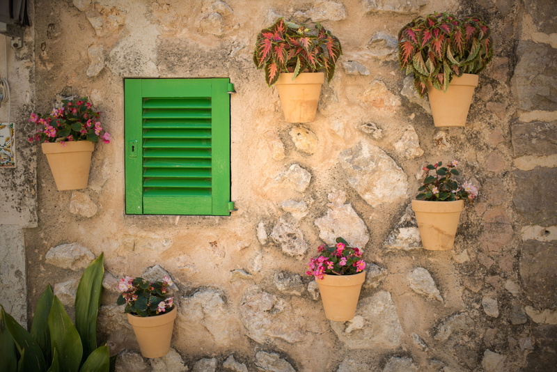 wood, flower pot, building, design, wall - building feature, flowering plant, wall, green color, flower, pink, wooden, house, stone wall, colors, pots