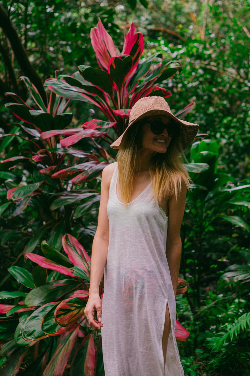 one Person, standing, plant, young Adult, cute, smiling, nature, leisure activity, rainforest, dress, looking at camera, real people, young women, pink color