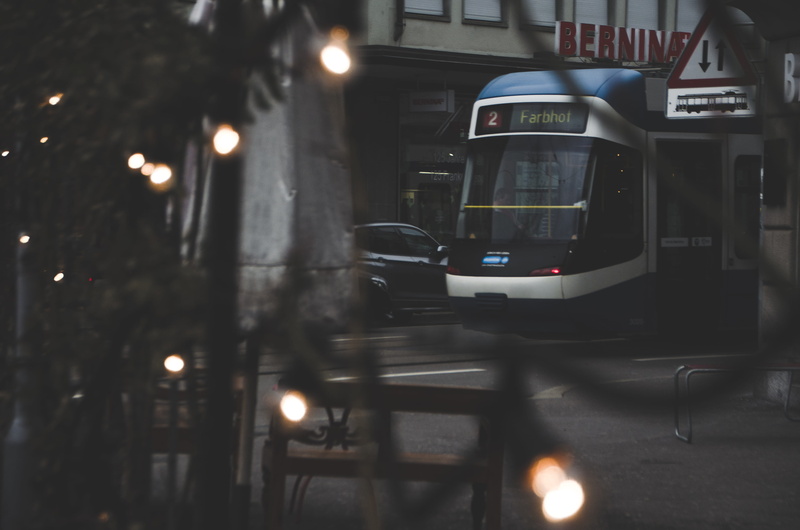 mode of transportation, outdoors, zh, street, switzerland, spooky, black, lamps, motor vehicle, vbz, night, dunkel, city, tram, illuminated, car, transportation