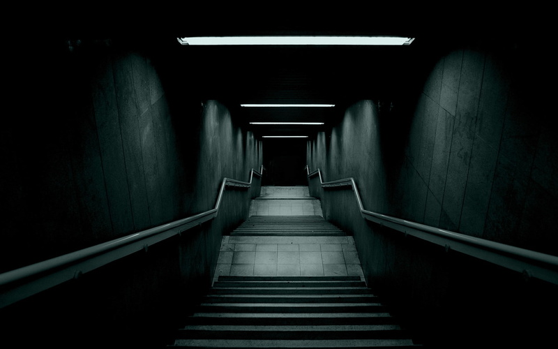 stairs, artwork, photography, dark, 1080P, urban, underground, lights