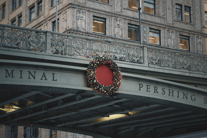 western script, bridge, text, 5K, pershing, terminal, communication, no people, script, christmas, built structure, ceiling, lantern, green, low angle view