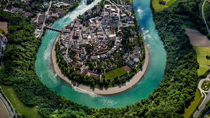 buildings, brown, Bayern, Germany, 1080P, landscape, Wasserburg am Inn, Inn, panorama, home, gray, river