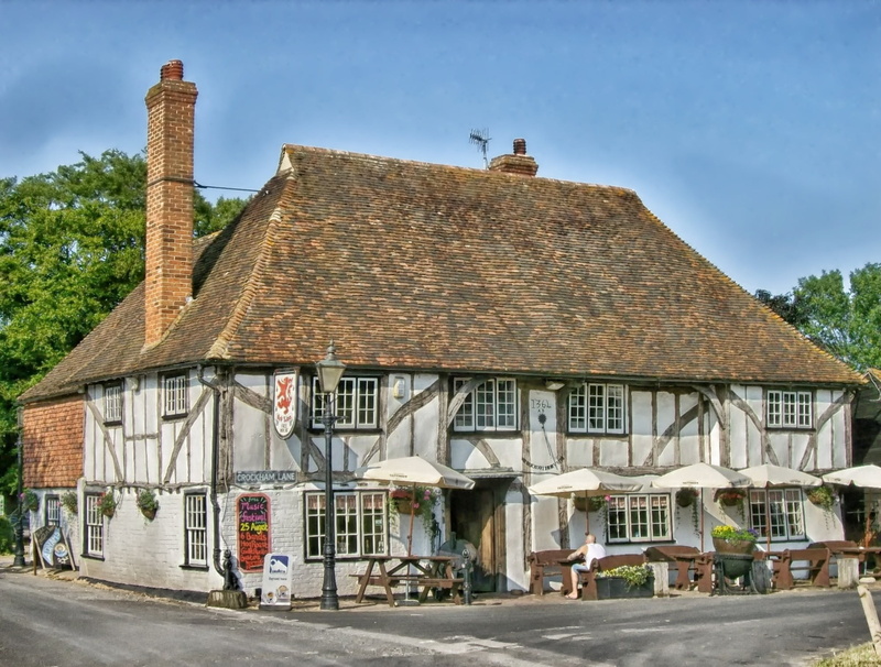 pub, row house, tree, england, village, inn, building exterior, built structure, restaurant, nature, road, building, clouds, architecture, day, cultures