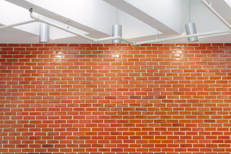 2K, wall, metal, brown, shelf, light fixture, illuminated, dallas, red brick, pipe - tube, day, built structure, brick wall, indoors, low angle view, lines