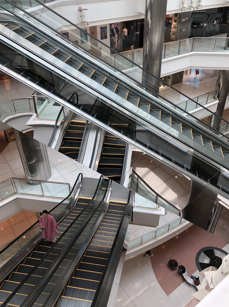 metal, day, built structure, shanghai, promontory, downtown, screen, staircase, monitor, architecture, shopping, banister, convenience, high angle view