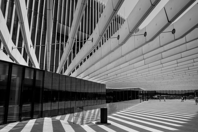 4K, architectural column, handrail, people, headquarters, human, walking, flooring, lisbon, asphalt, empty, banister, shadows, architecture, sunlight