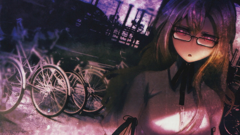 kiryuu, blondes, steinsgate, moeka, bicycles, art, hd, girls, 1080P, people, anime, glasses, meganekko