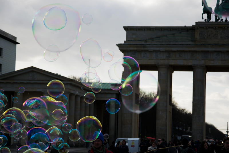 lightweight, multi colored, fragility, bubble, soap sud, built structure, sky, cloud - sky, transparent, 5K, low angle view, mid-air, berlin, day, nature