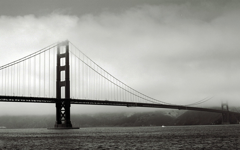 mist, Golden Gate Bridge, sea, monochrome, bridge, 1080P