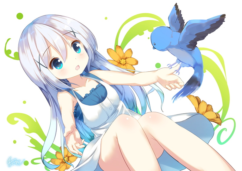 usagi, signed, com, 1080P, kafuu, long, desu, 239051, konachan, aqua, bird, eyes, gochuumon, chino, hair, animal, chinomaron, loli