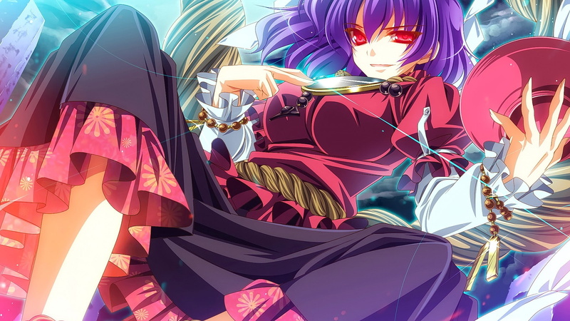 1080P, Touhou, Yasaka Kanako, anime, anime girls, looking at viewer, long hair, smiling, red eyes
