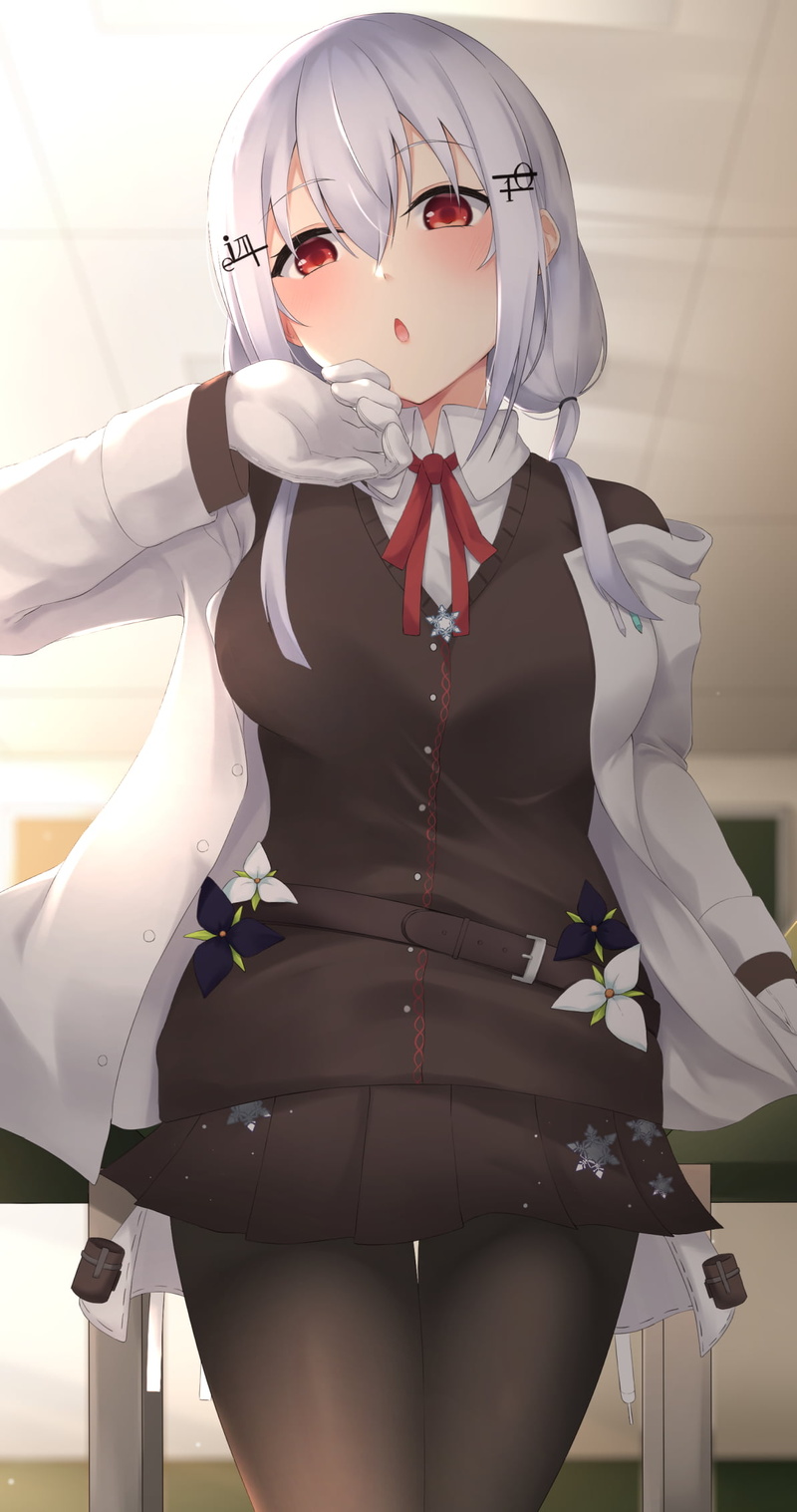 Hakase Fuyuki, anime girls, Nijisanji, 1080P, Shirayuiii, red eyes, white hair