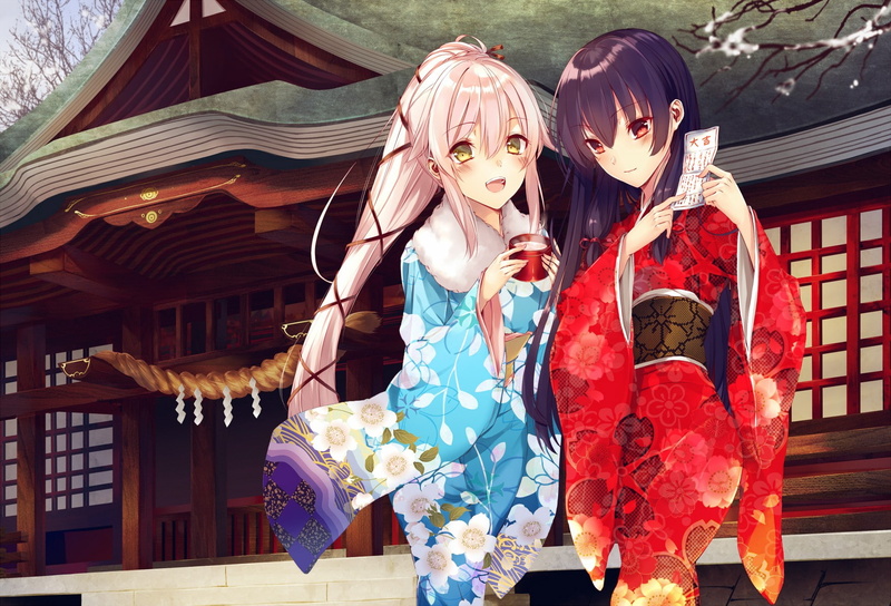 Kantai Collection, 720P, Yura (KanColle), Isokaze (KanColle), kimono, traditional clothing, anime girls, anime