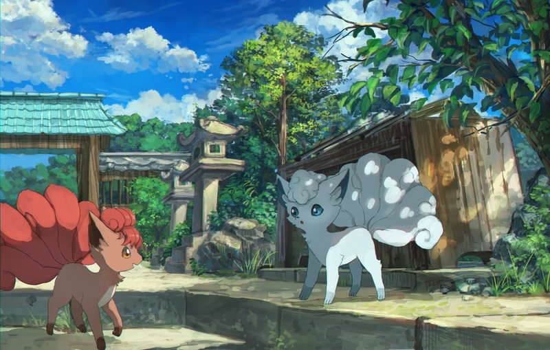 creativity, sunlight, outdoors, representation, statue, no people, built structure, shrine, 720P, pokemon, trees, scenic, sculpture, Anime, nature, human representation