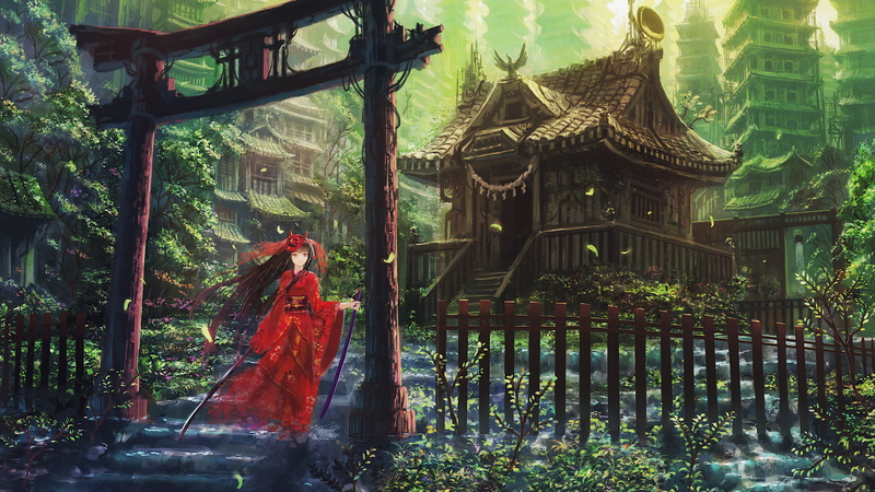 Japanese Clothes, Weapon, Original (Anime), Original, Anime, Long Hair, Girl, 4K, Katana, Woman, Samurai, Hinomoto Oniko