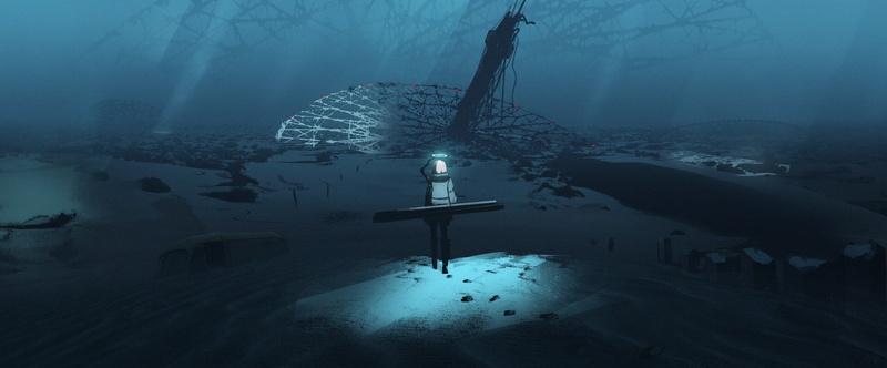 1080P, Astero, digital art, sea, science fiction, ruins, angel, desert