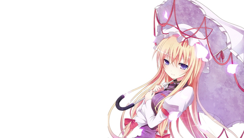 video, touhou, games, 2K, hair, yakumo, blondes, girls, yukari, anime, background, long, simple, tabard