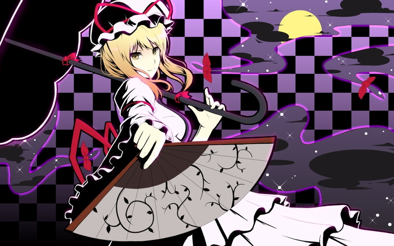 anime, art, Anime Girls, yakumo, girls, yukari, blondes, tabard, hd, umbrellas, 720P, Yakumo Yukari, umbrella, Touhou