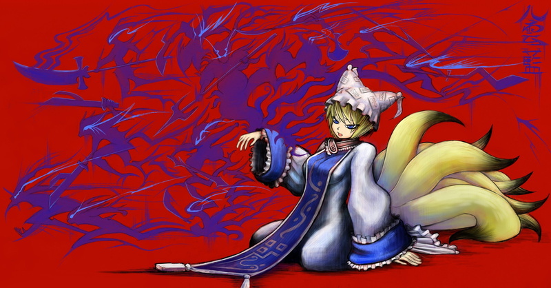 ears, games, fox, tails, yakumo, blondes, video, ran, touhou, anime, 1080P, tabard, animal, girls