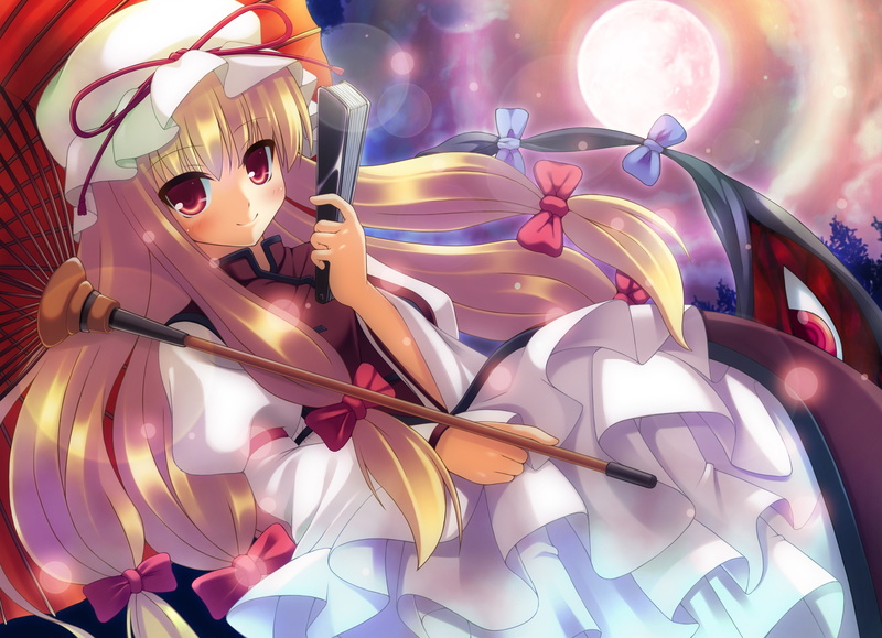 girls, games, yakumo, video, ribbons, 4K, bows, blondes, ornaments, hair, touhou, yukari, tabard, anime, long, hats