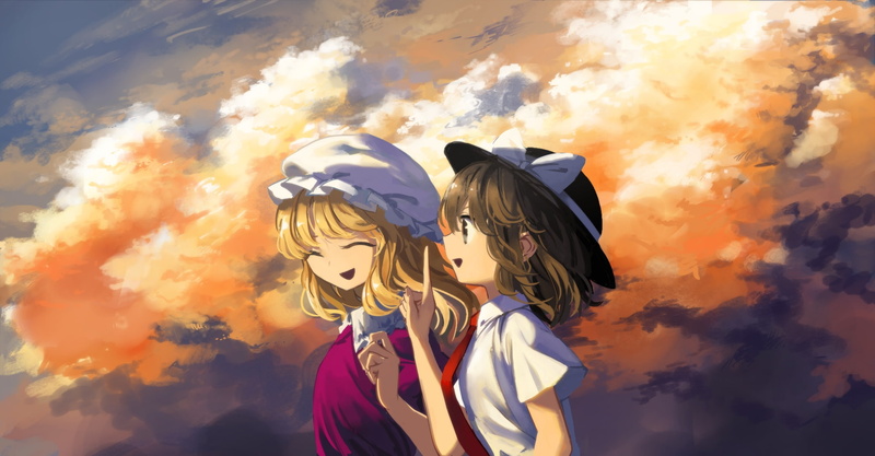 art and craft, lifestyles, human representation, orange color, no people, sunset, maribel han, usami renko, clothing, Anime, smiling, clouds, profile view
