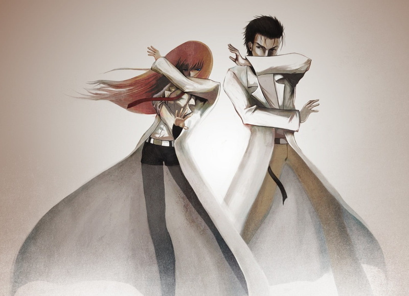 bizarre, anime anime girls steinsgate makise kurisu okabe rintarou, clothing, obscured face, young adult, studio shot, women, human representation, hairstyle