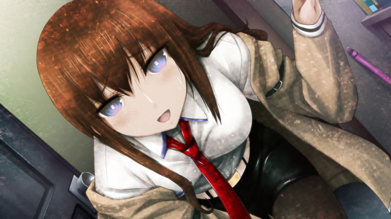 representation, people, indoors, work helmet, headwear, art and craft, mask, mask - disguise, protection, 1080P, high angle view, anime anime girls steinsgate redhead makise kurisu white shirt tie blue eyes