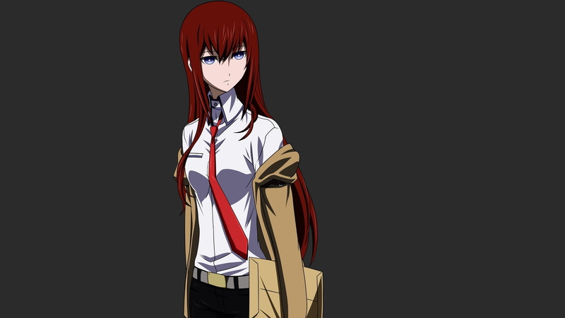 red, anime anime girls steinsgate makise kurisu redhead, unrecognizable person, one person, standing, black background, front view, obscured face, clothing