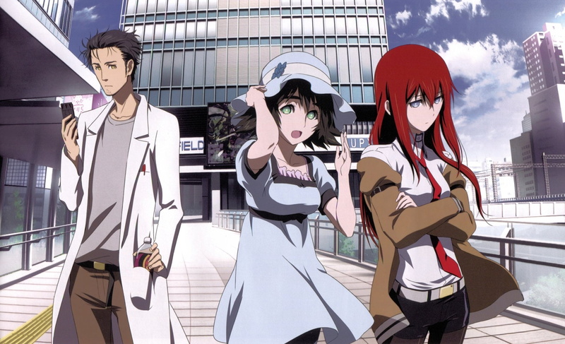 outdoors, portrait, Rintaro Okabe, adult, people, arts culture and entertainment, building exterior, Steins;Gate, city, uniform, Mayuri Shiina, architecture