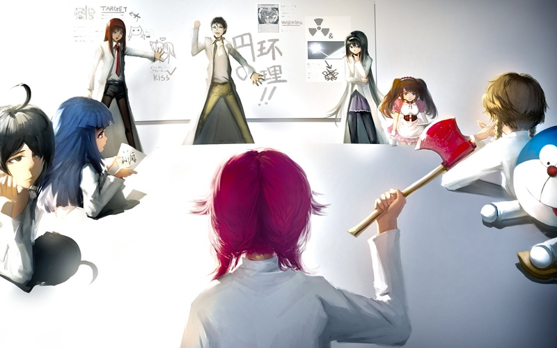 Bakemonogatari, When They Cry, Doraemon, Madoka Kaname, Puella Magi Madoka Magica, Rintaro Okabe, Mikuru Asahina, Furude Rika, Homura Akemi, Monogatari (Series)