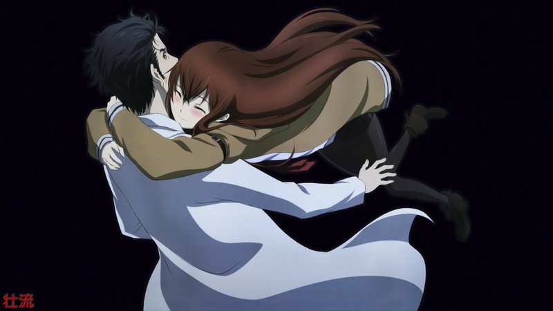 Anime, young women, black background, women, emotion, creativity, white color, beautiful woman, motion, wind, Steins;Gate, elegance, beauty, 1080P, hairstyle