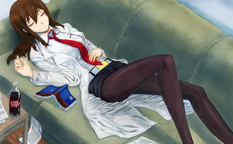 full length, hairstyle, anime girls, 720P, one person, Makise Kurisu, women, young adult, lifestyles, clothing, females, Steins;Gate, hair, sitting, young women