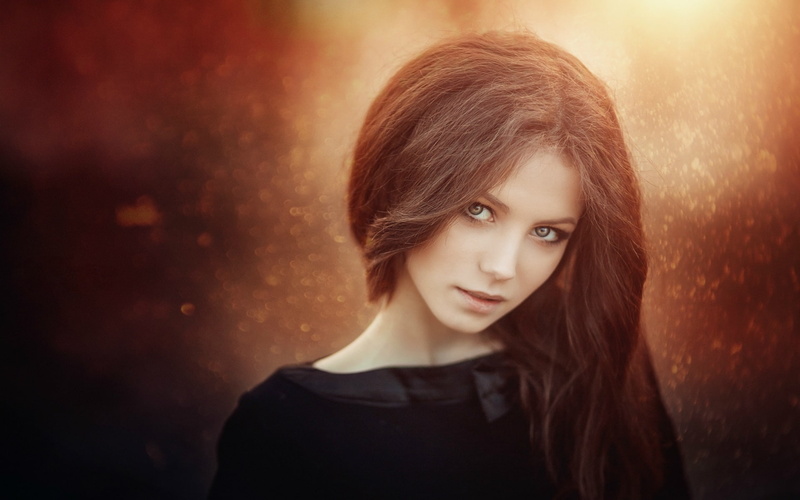 black, 1080P, Nice, Bokeh, Girl, women, Hair, Brown, s, shirt